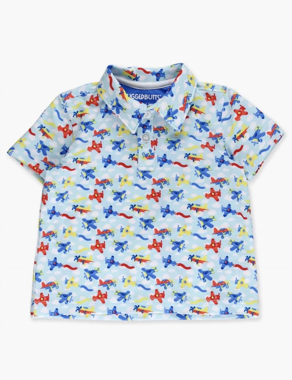 NEW RUFFLEBUTTS kids short sleeve performance tiny plane polo in blue